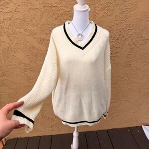 Cream and black casual academia sweater